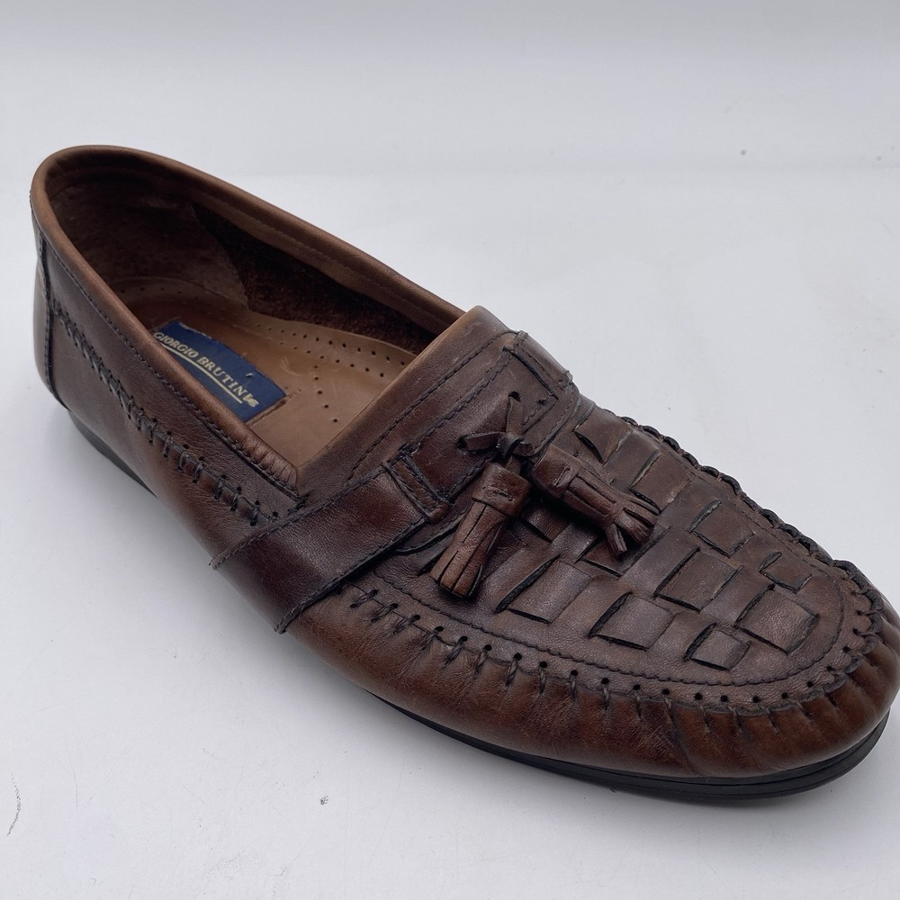 Giorgio Brutini Cornell Loafers Brazil Men's Shoes 10M Leather Weave Brown